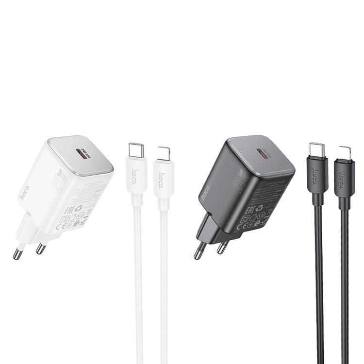 Hoco Hoco Väggladdare 20W Type C + Kable USB-C till Lightning Kabel 1m - Svart