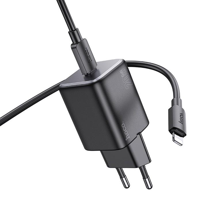 Hoco Hoco Väggladdare 20W Type C + Kable USB-C till Lightning Kabel 1m - Svart