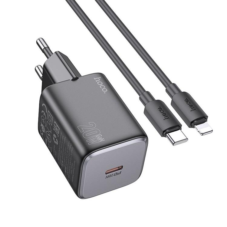 Hoco Hoco Väggladdare 20W Type C + Kable USB-C till Lightning Kabel 1m - Svart