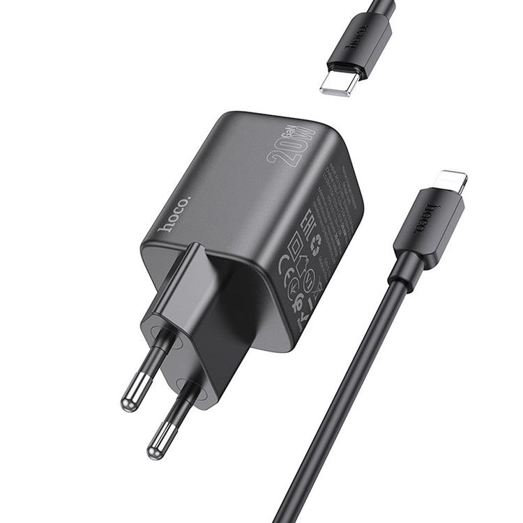 Hoco Hoco Väggladdare 20W Type C + Kable USB-C till Lightning Kabel 1m - Svart