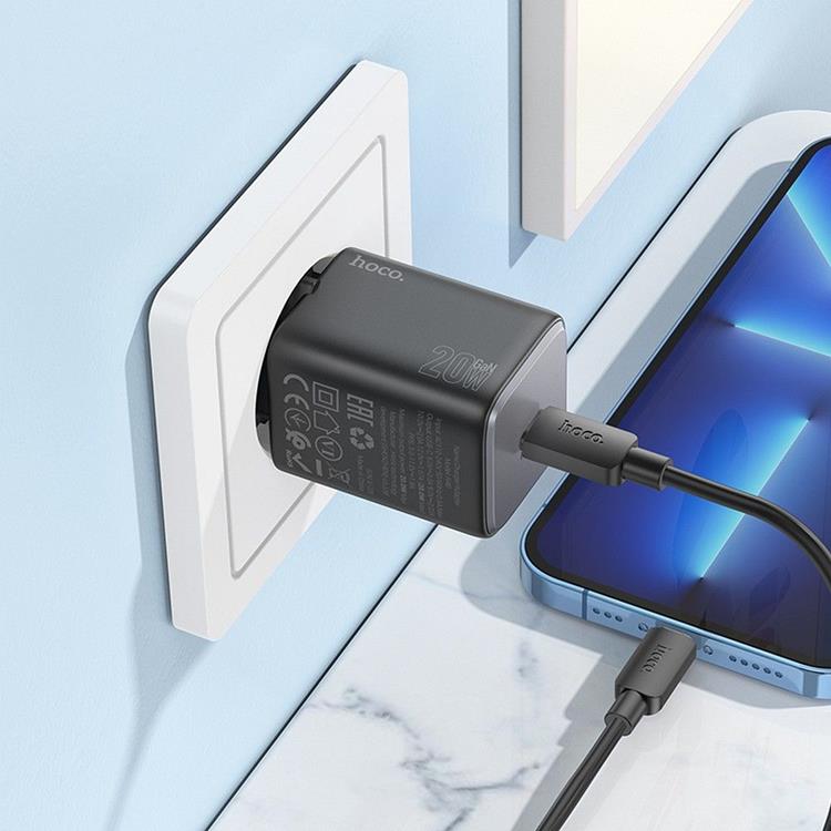 Hoco Hoco Väggladdare 20W Type C + Kable USB-C till Lightning Kabel 1m - Svart