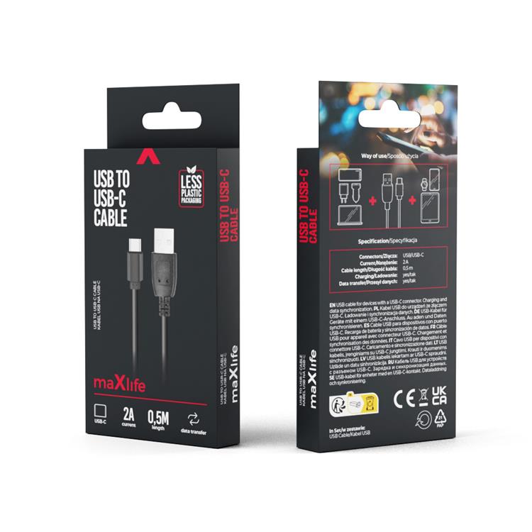 Maxlife Maxlife USB-C till USB-A kabel 0.5m 2A - Svart