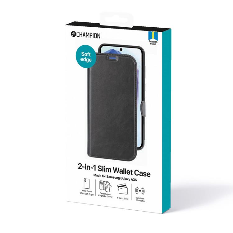 Champion Champion Galaxy A35 5G Plånboksfodral Slim 2-in-1 - Svart