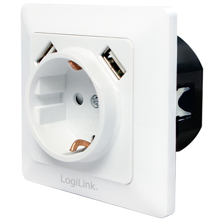 LogiLink LogiLink Vägguttag 230V med 2xUSB 2.1A