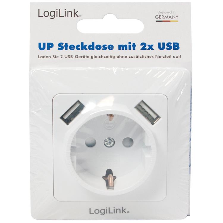 LogiLink LogiLink Vägguttag 230V med 2xUSB 2.1A