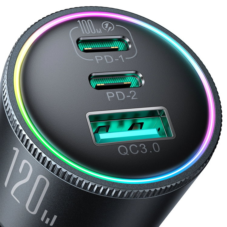 Joyroom Joyroom Billaddare 2xUSB-C USB-A + USB-C kabel 100W - Mörkgrå