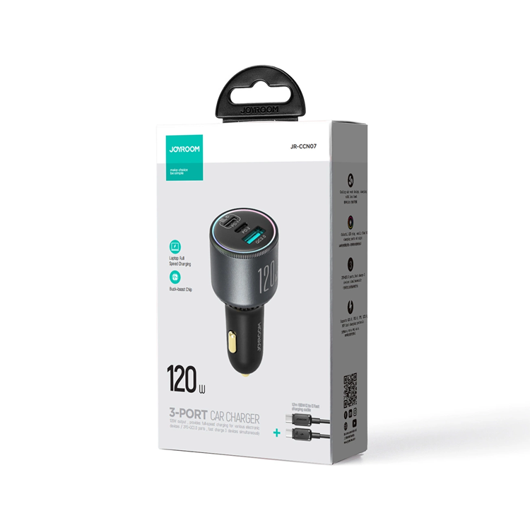 Joyroom Joyroom Billaddare 2xUSB-C USB-A + USB-C kabel 100W - Mörkgrå