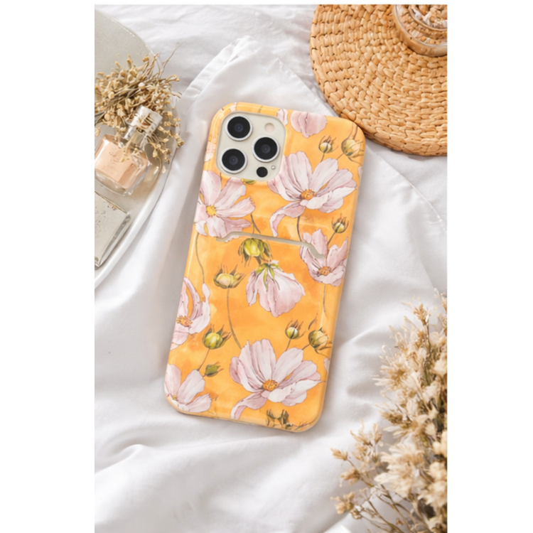 OEM iPhone 13 Skal med Kortfack - Gul Flowers