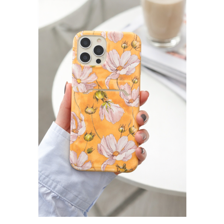 OEM iPhone 13 Skal med Kortfack - Gul Flowers