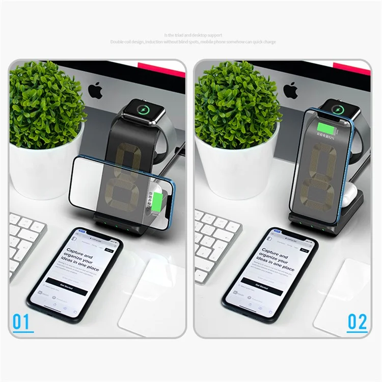 OEM 3-in-1 Trådlös laddare iPhone Apple Watch AirPods AK03 - Svart