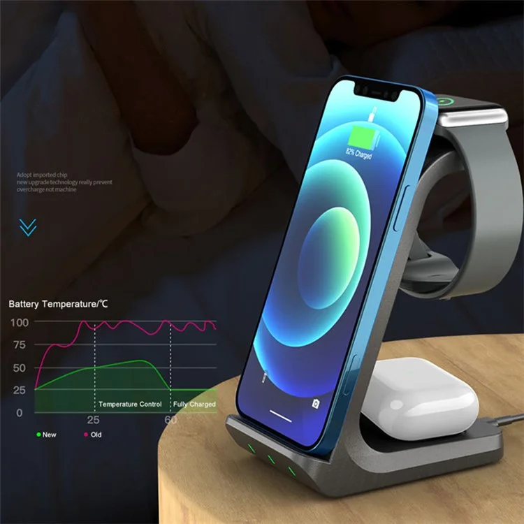 OEM 3-in-1 Trådlös laddare iPhone Apple Watch AirPods AK03 - Svart