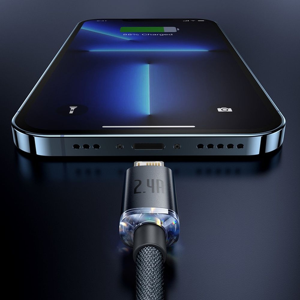 BASEUS BASEUS Crystal Shine USB-A till Lightning kabel 2.4A 2m svart