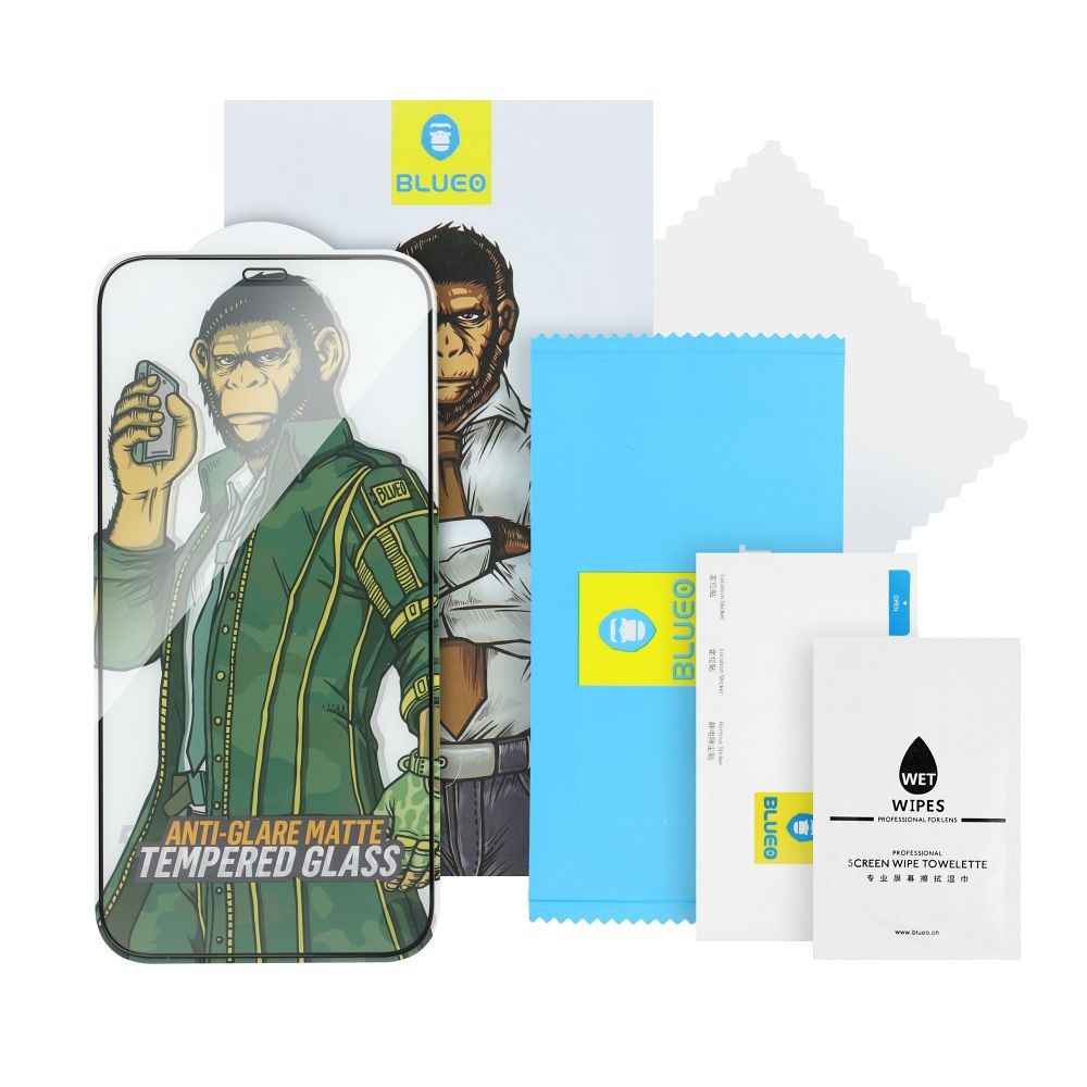 BlueO BlueO 5D Mr. Monkey Matt Glas Apple iPhone 14 Pro svart