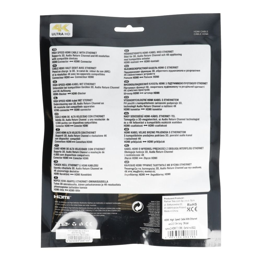 OEM Kabel HDMI High Speed Cable med Ethernet ver. 2.0 1,5m