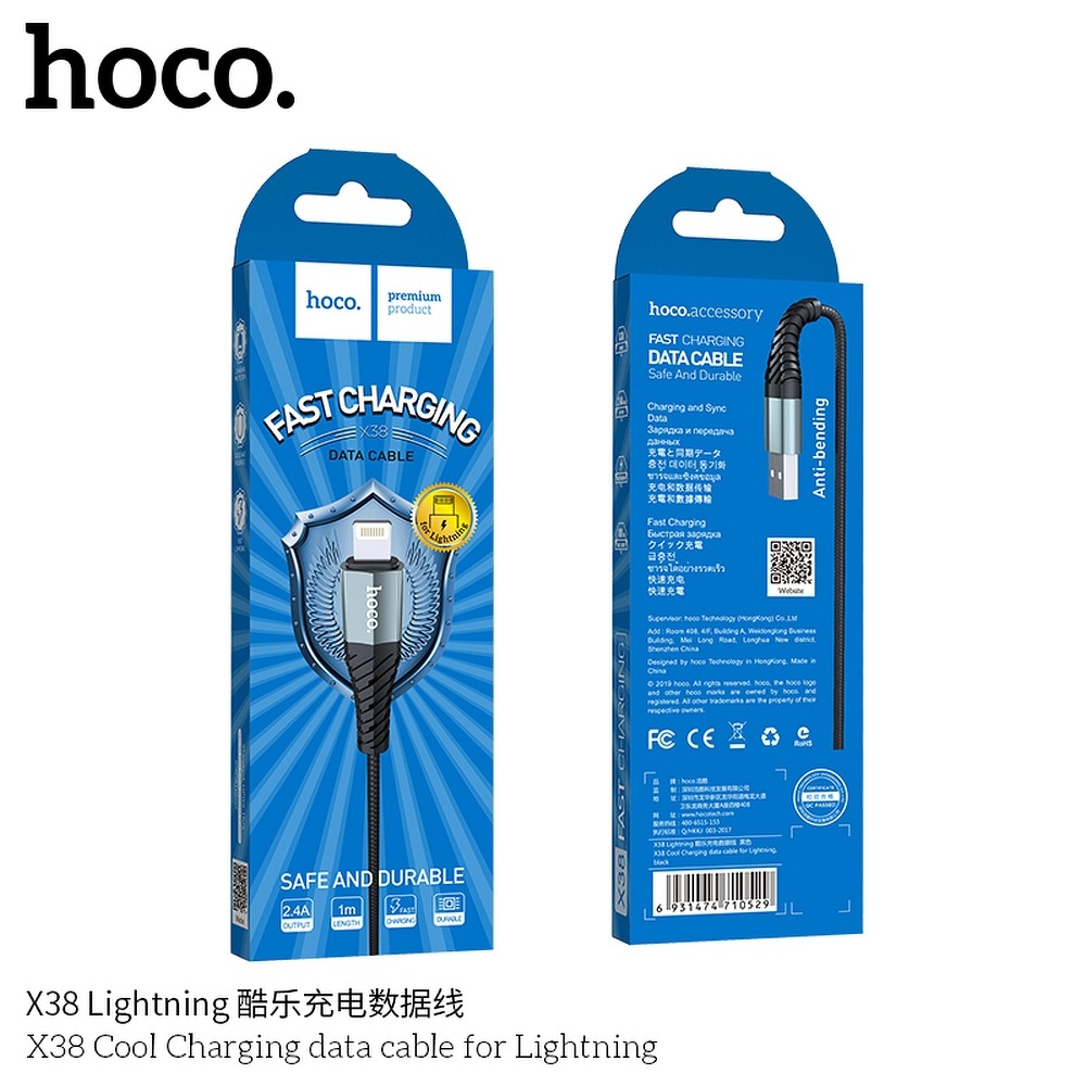 Hoco HOCO COOL USB-A till Lightning kabel X38 1m Svart